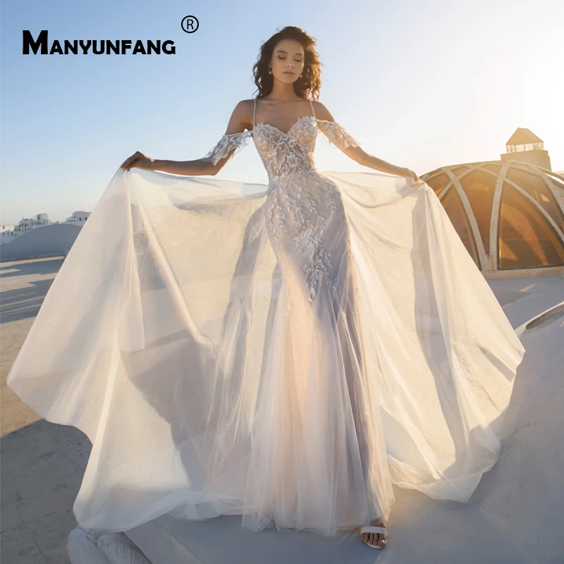 New 2 in 1 Vestidos Femininos Elegantes Para Casamento Beach Simple Bride Wedding Dress spaghetti strap Vestidos De Noivas 2023