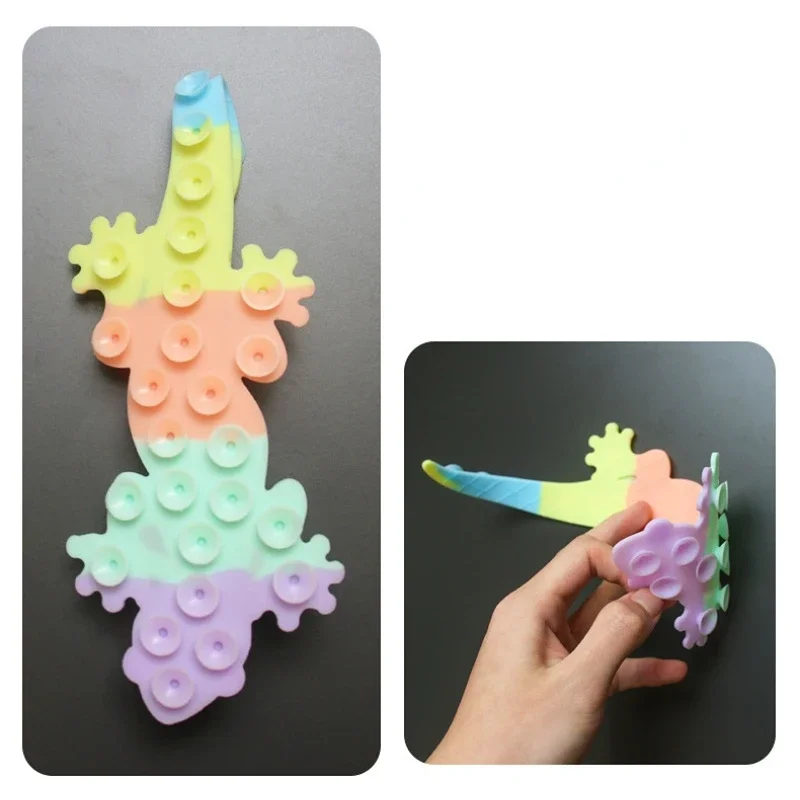 Silikon Bunte Gecko Saugnapf Squeeze Spielzeug Stress Relief Zappeln Sensorischen Spielzeug Magie Saugnapf Lustiges Spielzeug