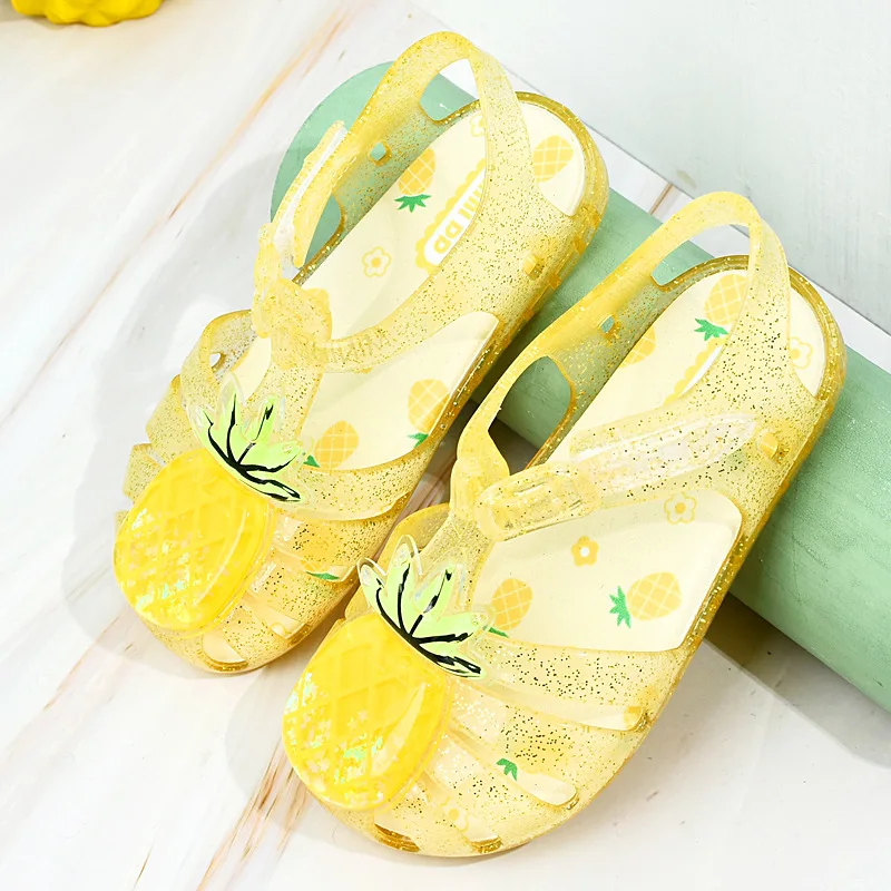 New Summer Mini DD Girl Fruit Roma Sandals Straberry Grap Pineapple Kids Princess PVC Jelly Shoes Toddler Beach Sandals DD036