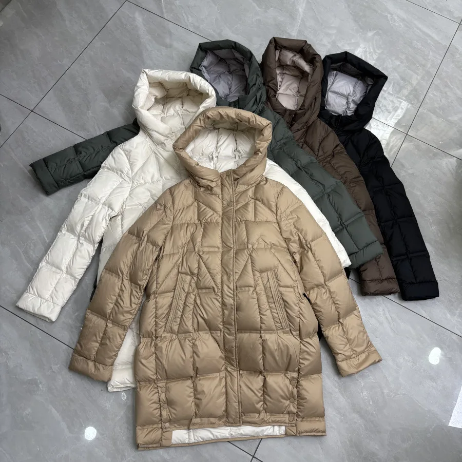 Winter Warmth White Duck Down Coat Women's Mid-Length Thickened Winter New Over-Knee Loose Outerwear Hooded Puffer Jacket Women