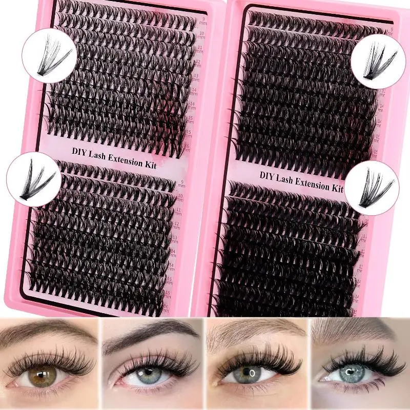 Fluffy Eyelash Extension Kit 176/300/320/400 Pieces 30/40/50/60D Thick Cluster 9-16mm for Beginner Makeup 3D Mink Lash Extension