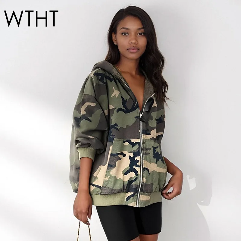 

WTHT Trendy Women's Camouflage Design Loose Warm Jacket 2025 Winter Fashion Hooded Long Sleeves Zipper Coat Female 1LS2595