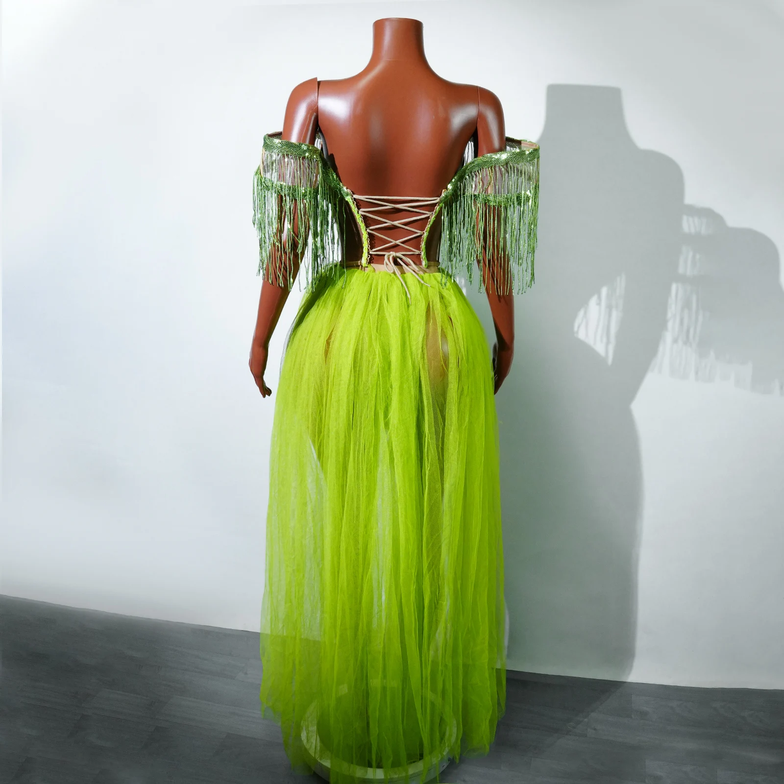 Body con frange con strass scintillanti Danza sexyBodvsuit Vestito da discoteca Spettacolo Performance Abbigliamento da palcoscenico Cantante Ballerino Ballo latino