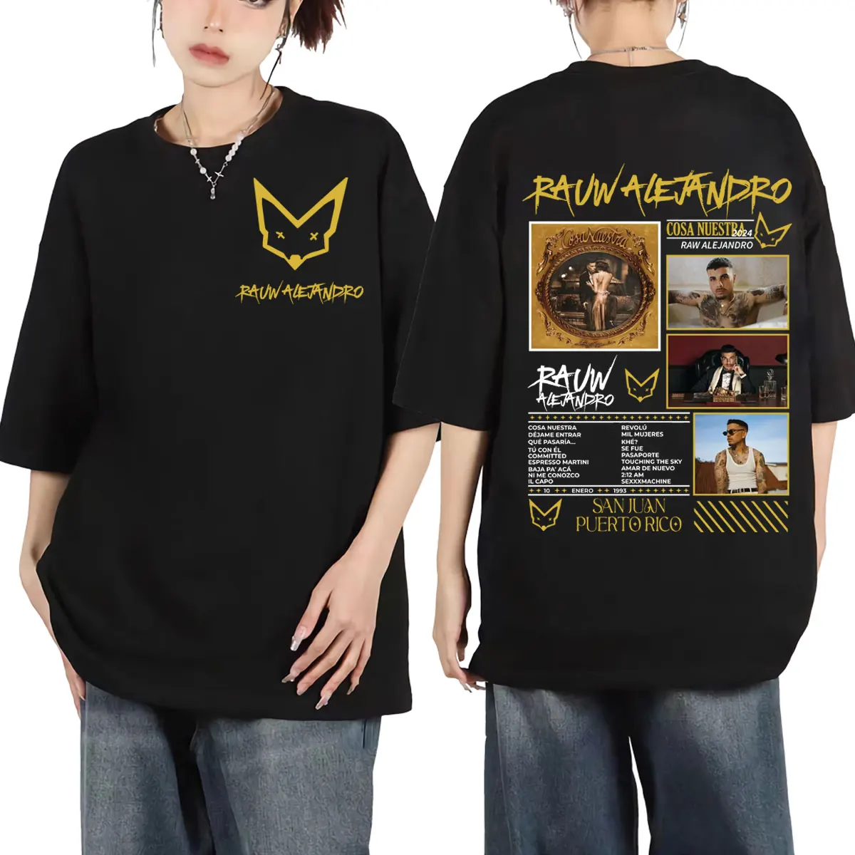 

Rauw Alejandro Cosa Nuestra Graphic T Shirts Hip Hop Vintage Short Sleeve T-shirt Men Women Fashion Casual Oversized T-shirts