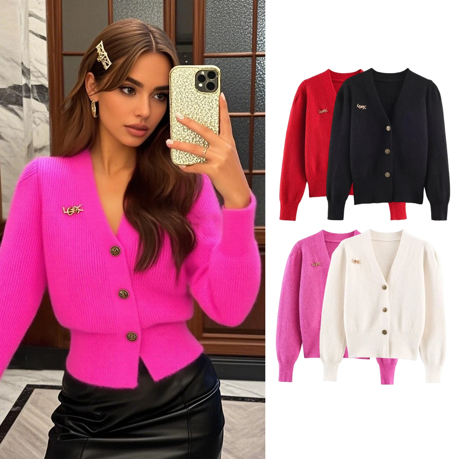 Dames Effen Gebreid Vest Lente Nieuwe Vrouwelijke V-hals Lange Mouwen Single Breasted Trui Jas Dame Casual Korte Gebreide Om