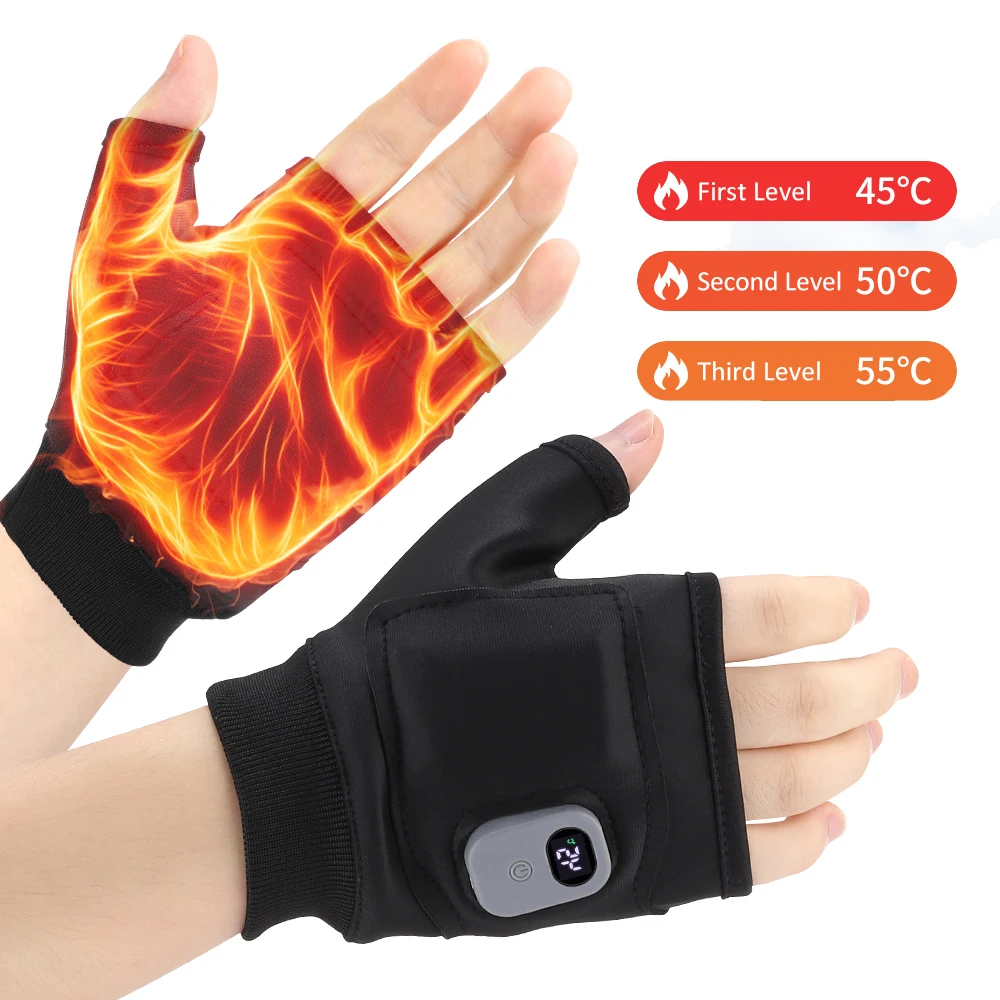 

USB Touch Screen Heating Gloves for Outdoor Fingerless Mitts Winter Heat Resistant Electric Heated Hand Warmer Cycling Hiking
