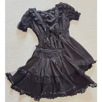 Jirai Kei Dark Sweet Lolita Mini Dress Women Bowknot Lace Puff Corset Heart Ruffle Cake Skirt Japanese Kawaii Harajuku Fashion 4