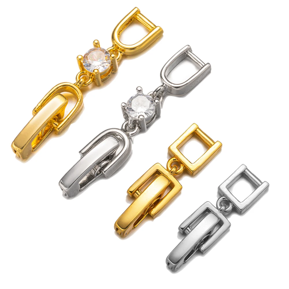 

5pcs White Gold Plated Cubic Zirconia Necklace Bracelet Extenders Clasp Closures for DIY Jewelry Watch Band Making Supplies