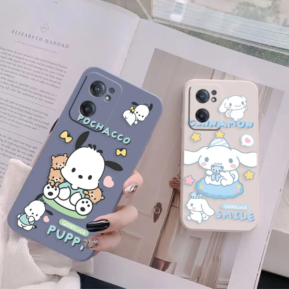 Cute Pochacco Cinnamoroll Phone Case For Oneplus 9 9R 8 8T 7 7T 6 ACE 2V NORD 2 3 Lite Pro Colour Liquid Case Funda Shell Capa