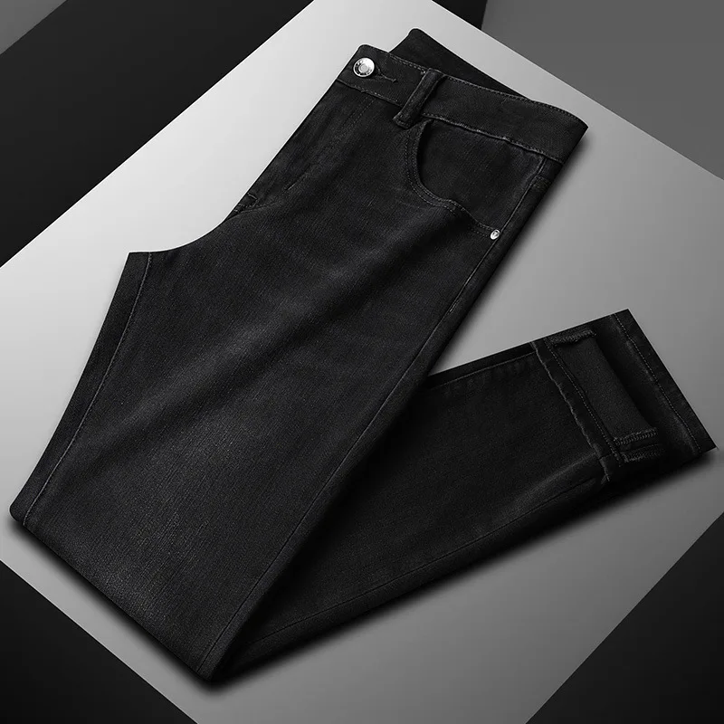 Black Gray Jeans Men's Thick Autumn 2024 New Denim Clothing Casual Stretch Slim High-End Fashion Brand Trousers