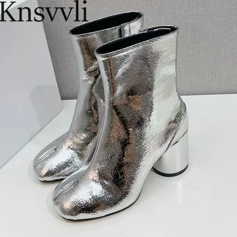 

Classics High Heels Ankle Boots Women Genuine Leather Short Boots Split Toe Shoes Women Round Heels Runway Boots Woman Botas