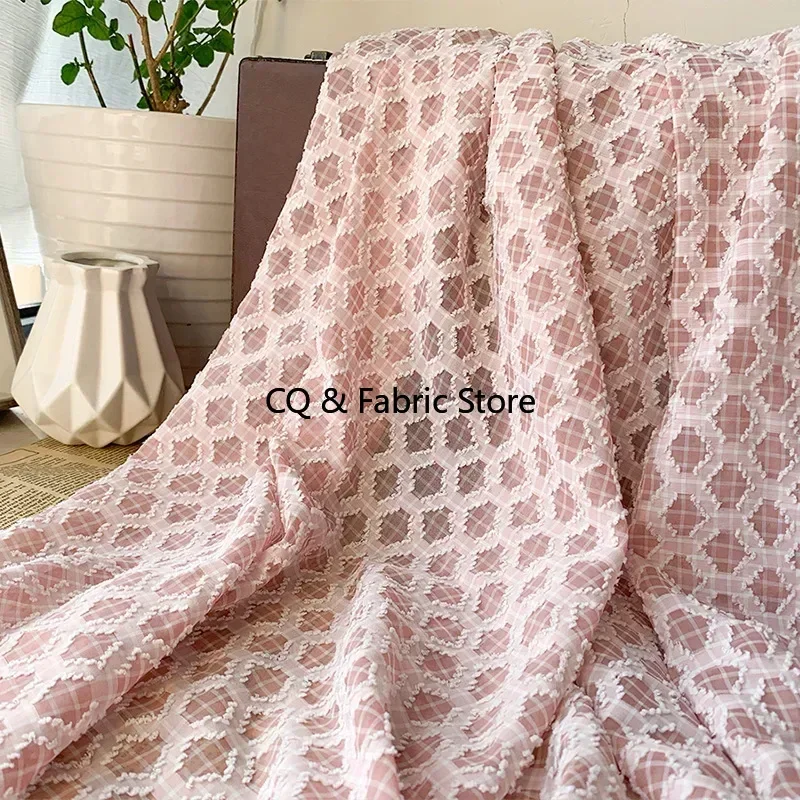 New Diamond Lattice Three-dimensional Cut Flower Fabric Chiffon Jacquard Woven Fabric DIY Clothing