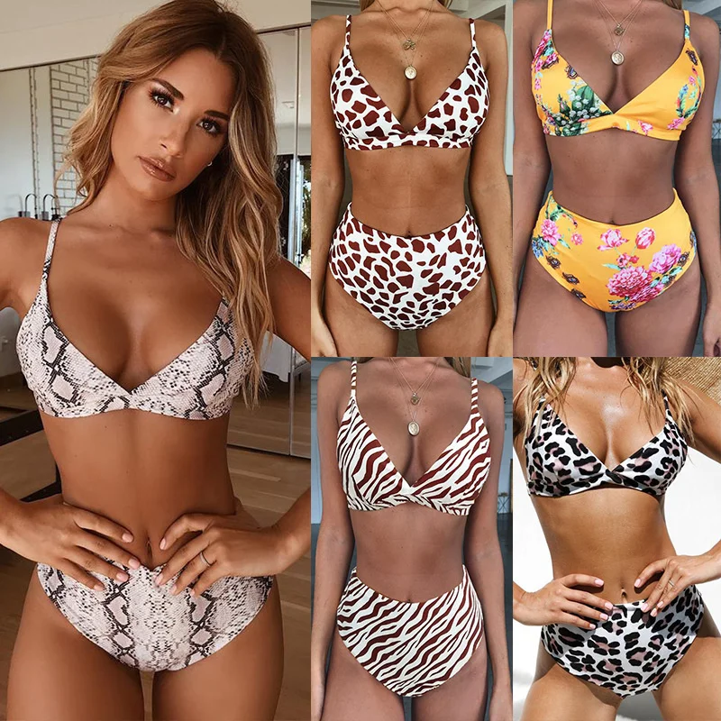 Biquíni feminino de cintura alta com padrão leopardo, Split Swimwear, novo, 2 peças, 2023