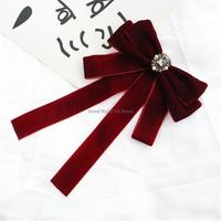 Luxurious Velvets Bows Tie for Women Sparkling Crystal Pearls Pre Tied Bows Clip