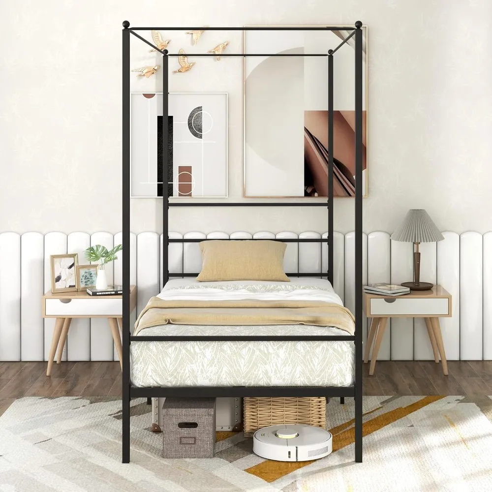 

Metal Canopy Bed Frame, Modern Platform Bed Frame with 4 Poster & Headboard, Mattress Foundation with Sturdy Metal Slat Support