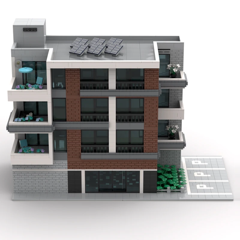 City Street View Model MOC Building Bricks Large Apartment Residence Modular Technology Children Holiday Gifts Assemble Toy Suit
