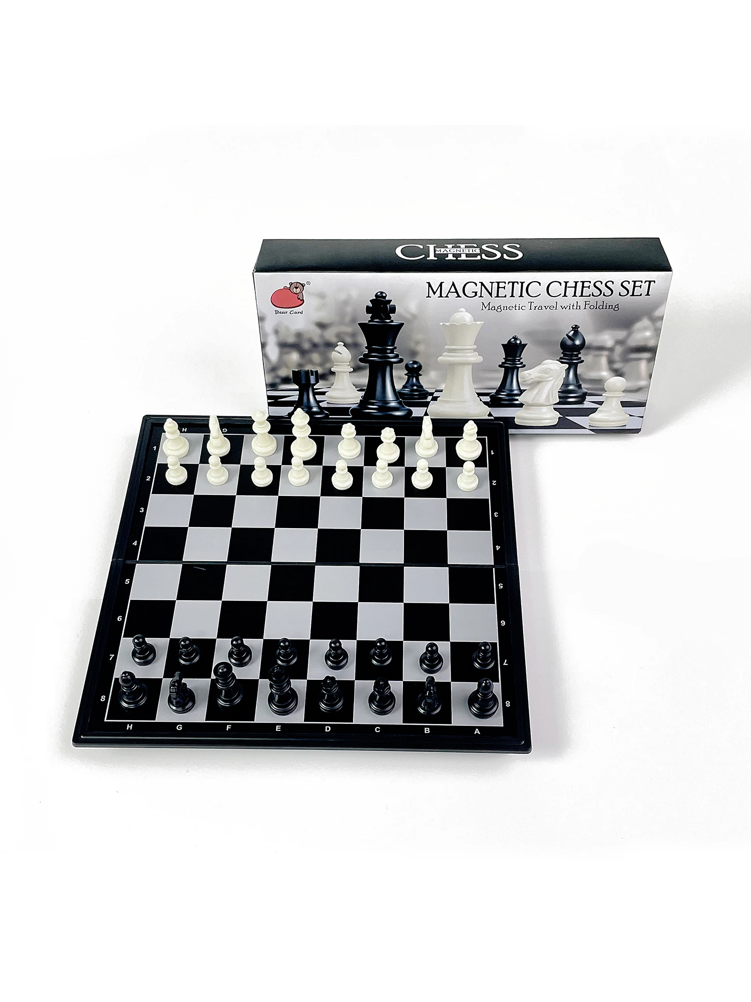 Jeu d'échecs magnétique pliable, jeu d'échecs noir et blanc, jeu de société portable en plastique pour les voyages et les compétitions, avec plateau