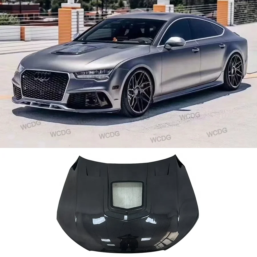 

IMP Style Carbon Fiber Front Hood For Audi A6 S6 RS6 2012-2018 Engine Bonnet Valve Cover Transparent Glass Bodykit New Condition