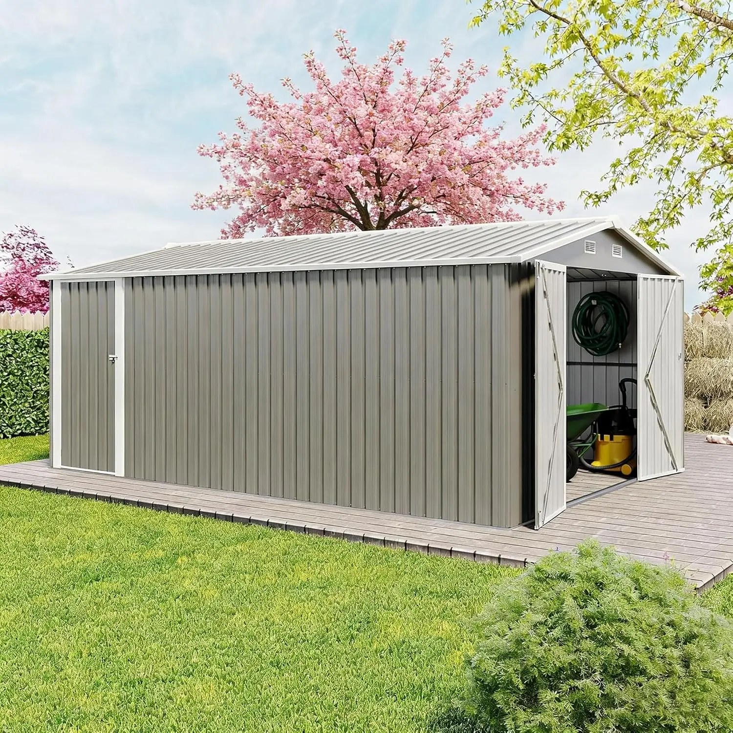 10x14 FT Metal Outdoor Storage Shed with Side Door 3 Lockable Doors Waterproof Tool Shed 4 Vents for Backyard Patio, Customized