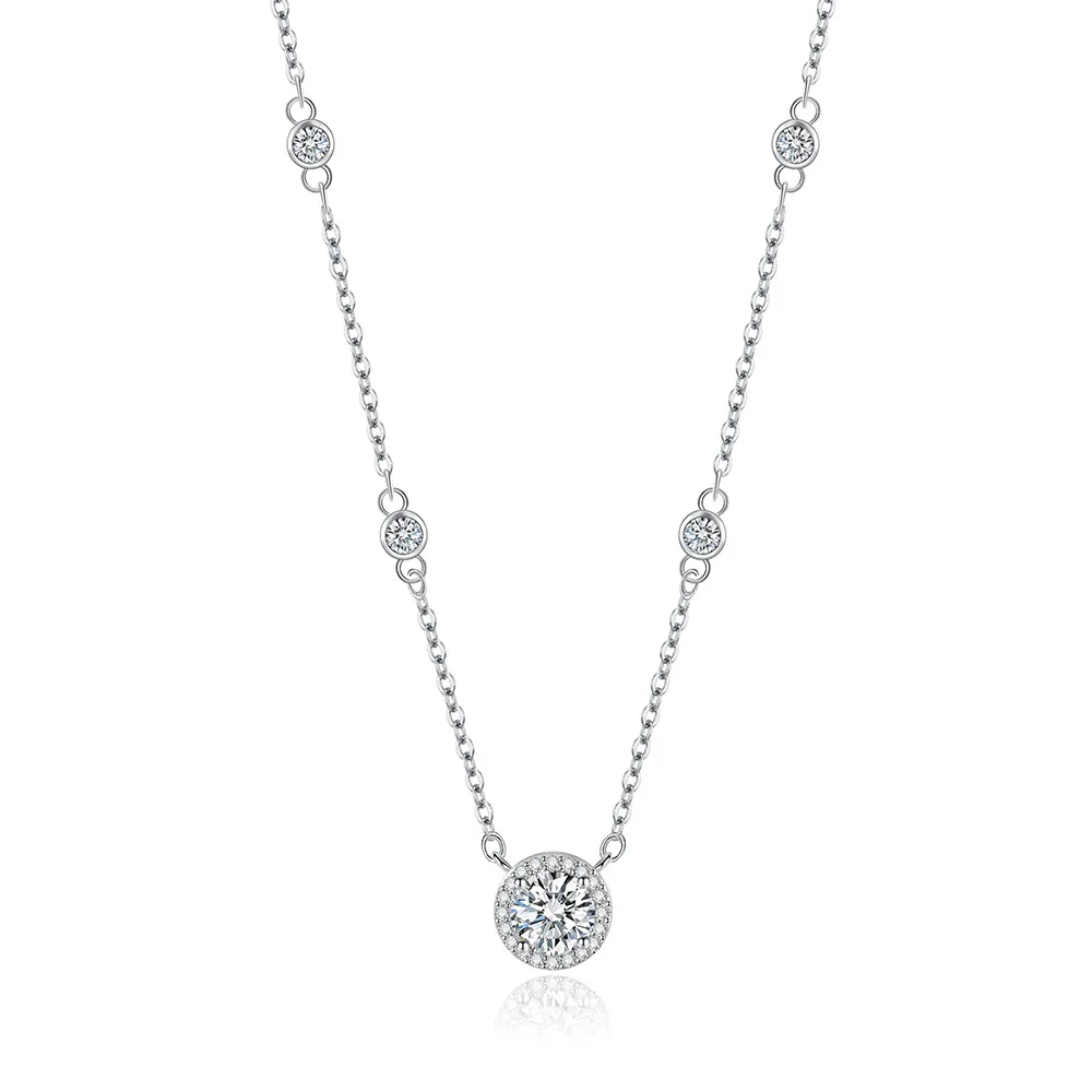 1/2/3CT Moissanite Necklace for Women 925 Sterling Silver Round Lab Diamond Pendant NeckChain Female Jewelry Choker de Prata
