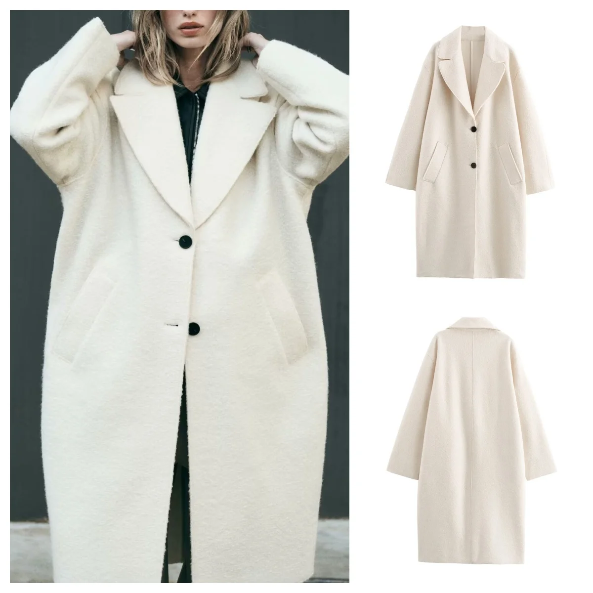 French temperament Hepburn style lapel long terry coat jacket women's autumn and winter new fashion all-match woolen coat