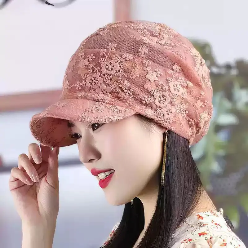 

Spring and Summer Lace Mesh Hat Cap Beret Octagonal Hat Women's Fashion Hat Versatile Youth Hat
