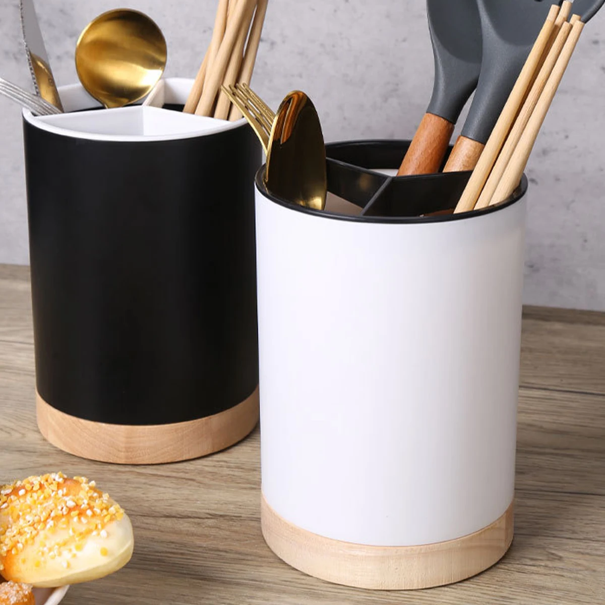 Kitchen Utensil Holder Cutlery Drainer Tableware Storage Bucket Plastic Desk Organizer Chopstick Spoon Storage Rack Detachable