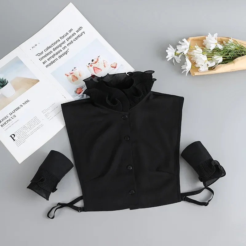 White/Black Shirt Fake Collar Sleeve Set for Womens Mens Detachable Shirt Collars Blouse Top False Collar