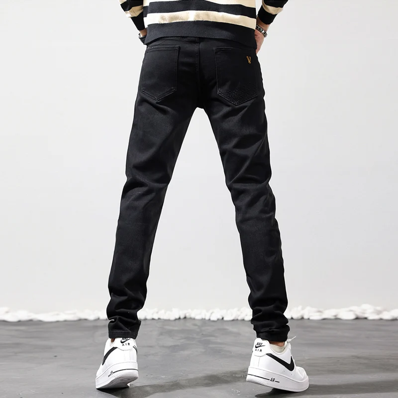 Fashion Designer Men Jeans High Quality Black Stretch Elastic Slim Fit Vintage Jeans Men Korean Style Casual Denim Pants Hombre