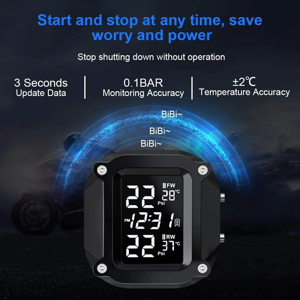 Gadpow Motorcycle Alarm Tire Pressure Monitoring Tire Temperature Alarm System LCD Display  Magnetic Charging Waterproof Sensor