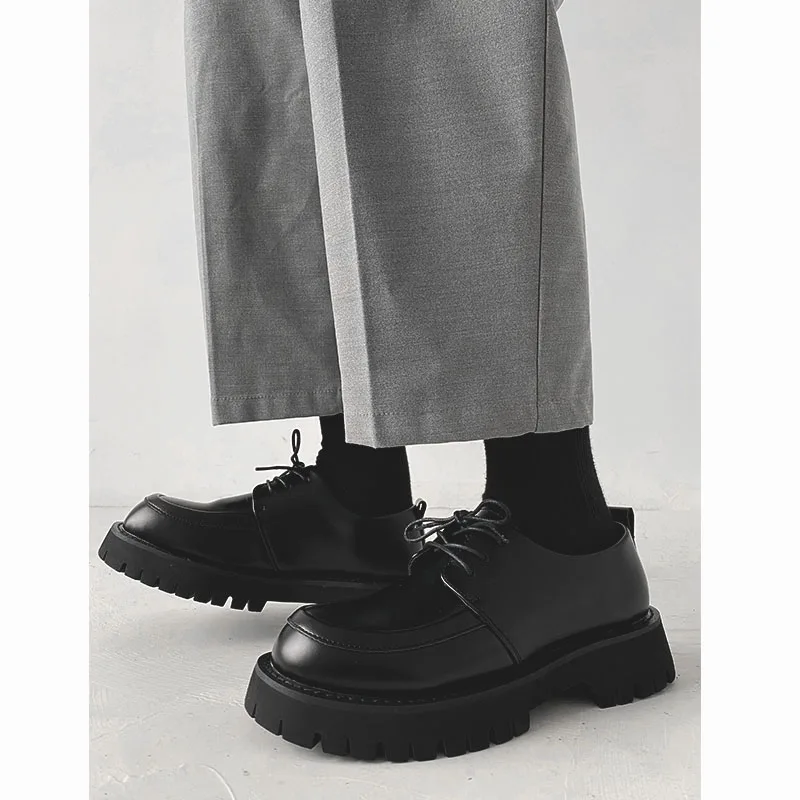 

Casual Leather oes Men's Sli Briti Sle Formal om oes Wear Resistant Lace up round Toe Flat Heel Rubber Sole