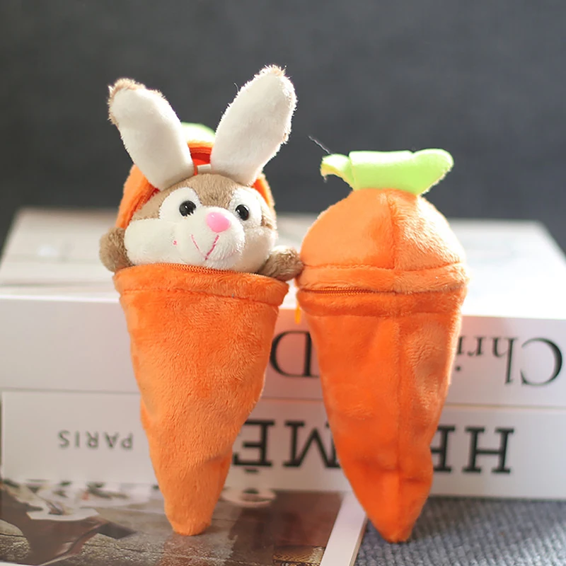 1Pc Reversible Bunny Carrot Plush Toy Kawaii Girl Keychain Soft Backpack Pendant Holiday Gift