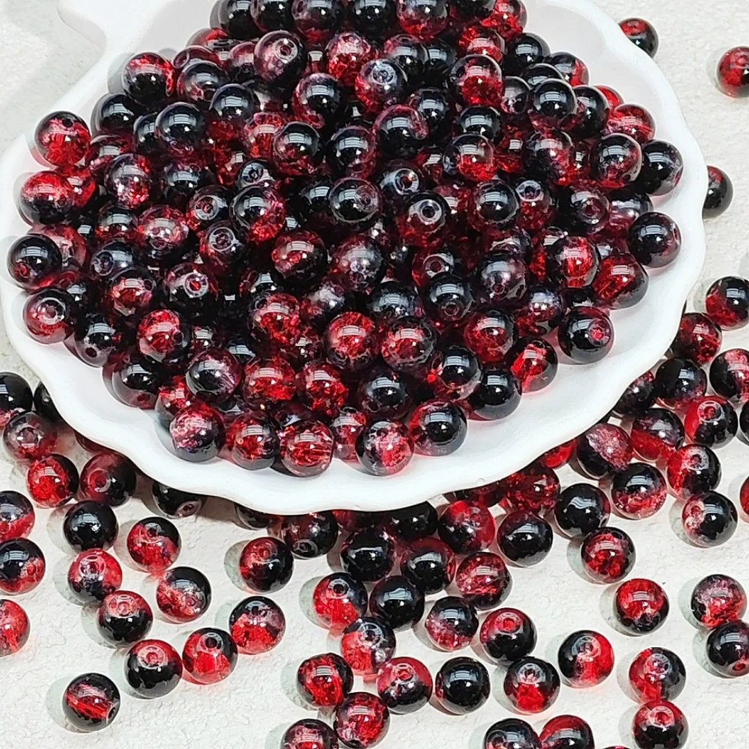 8mm Zweifarbige Rissperlen, Schwarz-Rot, Lila Farbschema, Acrylperlen, DIY-Dekoration, Kleidung, Anhänger, Schmuckperlen