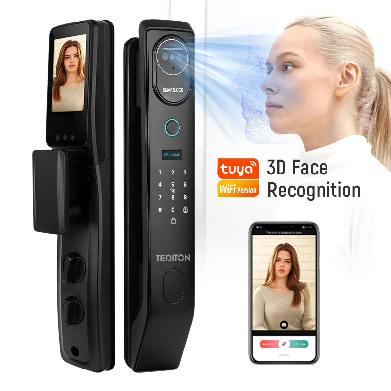 

2024 Oem Manufacture Front 3d Facial Recognition Face Id Call Gate Fingerprint Smart Door Lock Fechadura Electronica Residencial