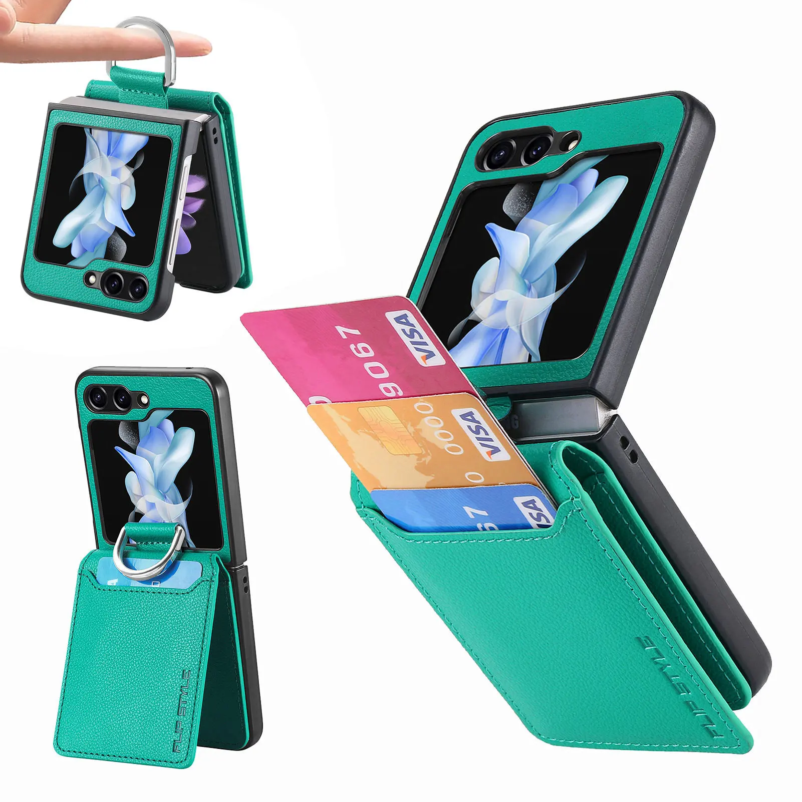 

Wallet Phone Case for Samsung Galaxy Z Flip7 FE Flip 7 6 5 4 3 Luxury PU Leather Ring Women Back Cover with Card Holder LSJG