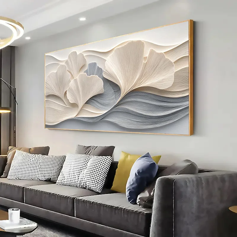 Elegant Modern Abstract Ginkgo Leaf Canvas Art, Frameless White & Golden Wall Decor |Modern Abstract Art |Aesthetic Room Decor