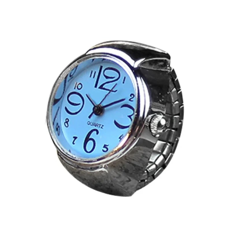 Anillo de reloj de dedo de cuarzo para hombre y mujer, anillos digitales, banda elástica para el dedo, anillos Punk, joyería, reloj para adolescentes