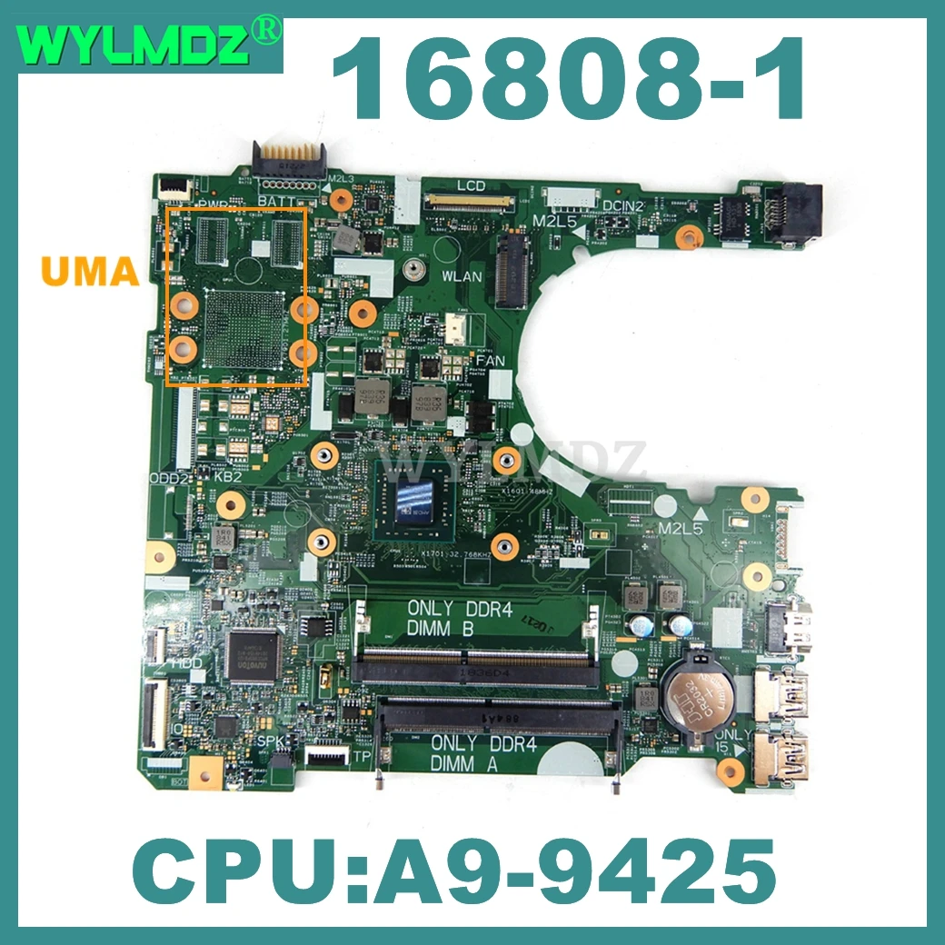 16808-1 Notebook Mainboard For DELL Inspiron 14 3465 15 3565 Laptop Motherboard With A9-9425 CPU  100% Tested OK