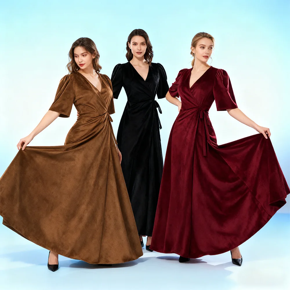 Ladies Long V-Neck Velvet Wrap Fit Formal Dress Medieval COS Stage Performance Costume Chinese Production Winter Collection