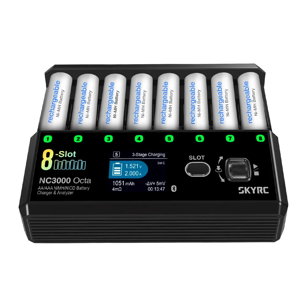 NiMH NiCD Charger 8-Slot 7 Smart Modes 100-5000mAh 48W Charge Power 30W Discharge Power AA/AAA Battery Charger SKYRC NC3000 Octa