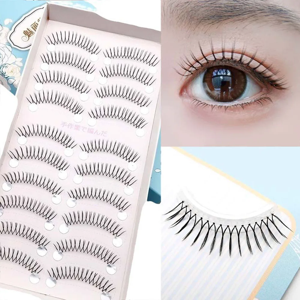 10 Pairs Reusable Fake Eyelashes Korean Natural Transparent Thin Stem Cross Eyelashes Natural 3D V-shaped Lashes Makeup Tools