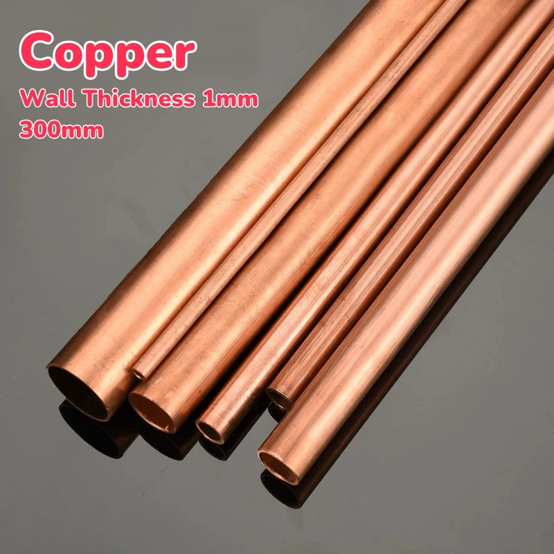 Copper Pipe Hollow Straight Round Tubule Copper Tube Thin-wall Wall Thickness 1mm Length 300mm 1pcs