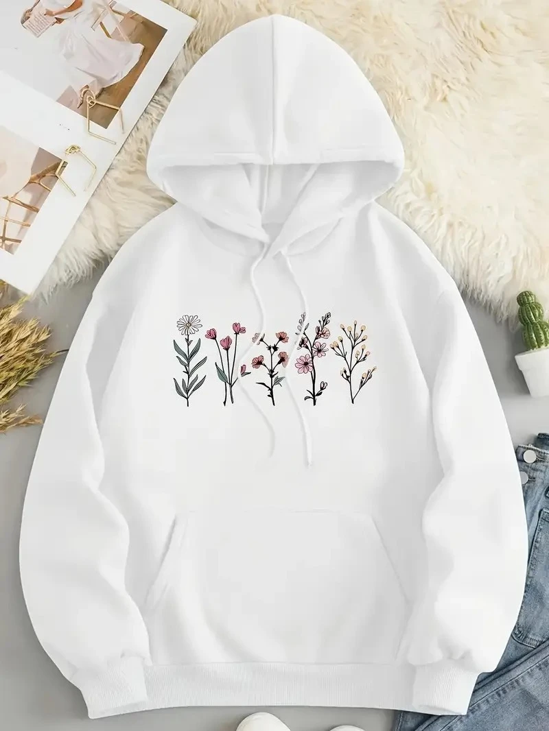 

Floral Graphic Print Autumn and Winter Pure Cotton Hoodie for Men and Women Outdoor Street Sports Training Brand Trendy Clothing