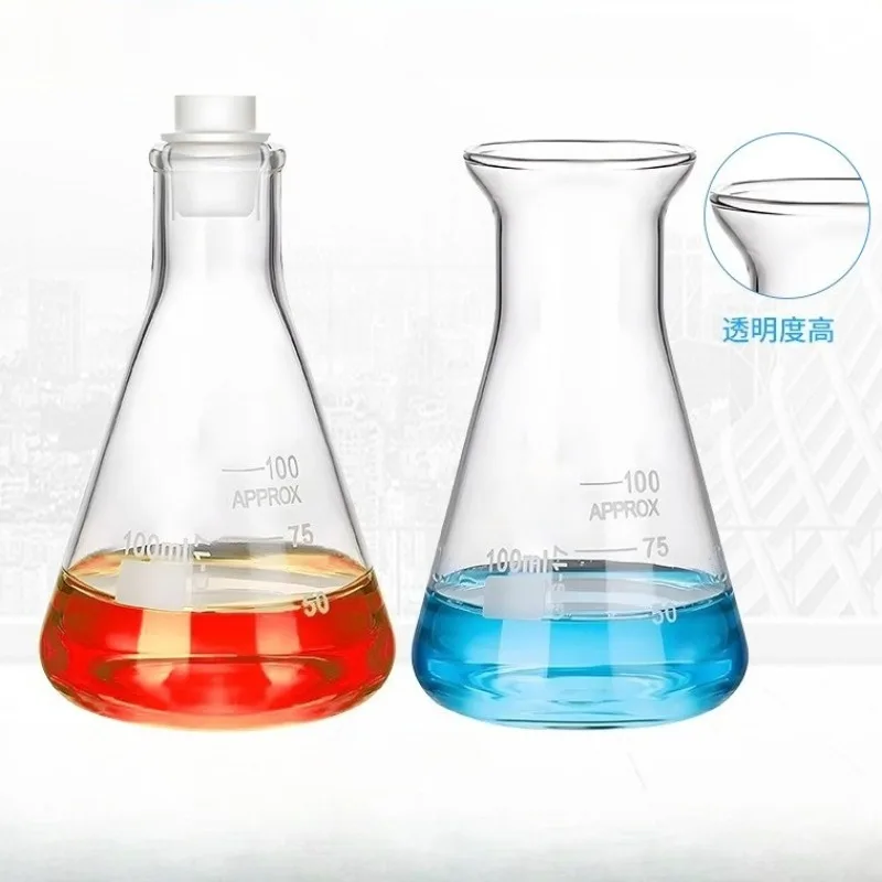 Wide Mouth Conical Flask Heat‑Resistant Glass Erlenmeyer Lab Bottle 100-300ml Straight Neck for Chemistry Experiment