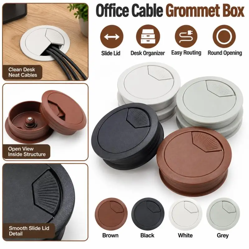 1/2/3/4/5Pcs 50/60/80mm Round Cable Grommet, Plastic Wire Hole Cover for Desk Table PC Computer, Line Outlet Port Organizer