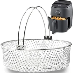 21CM Air Fryer Mesh Basket 304 Stainless Steel Steamer Basket for Air Fryer Metal Crisper Basket Air Fryer Accessory for Home