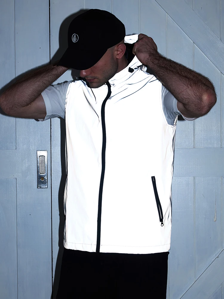 Night Glowing Reflective Men's Vest Spring Summer Thin Hooded Outdoor Hip-hop Streetwear Dancing Running Casual Fashion Coats