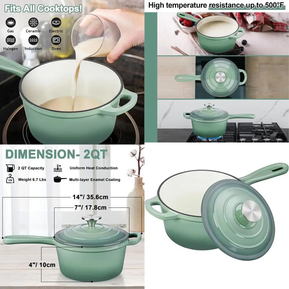 

2 Quart Enameled Cast Iron Saucepan with Lid, Suitable for All Cooktops, Ideal for Cooking Pasta Sauce, Heat-Resistant up to 500