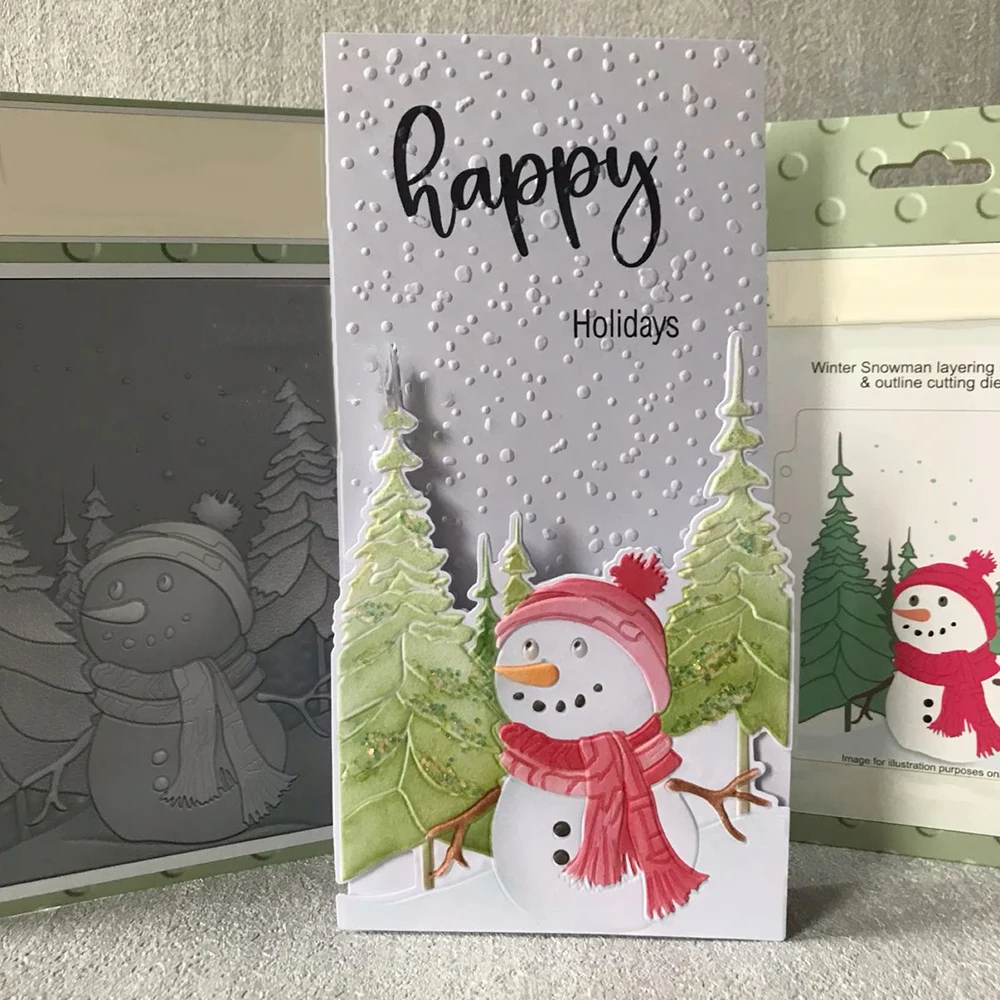 Cartella per goffratura 3D con olive pupazzo di neve, modelli di modelli di sfondo con fiocchi di neve di Natale, fiori di rosa per carte di scrapbooking fai da te