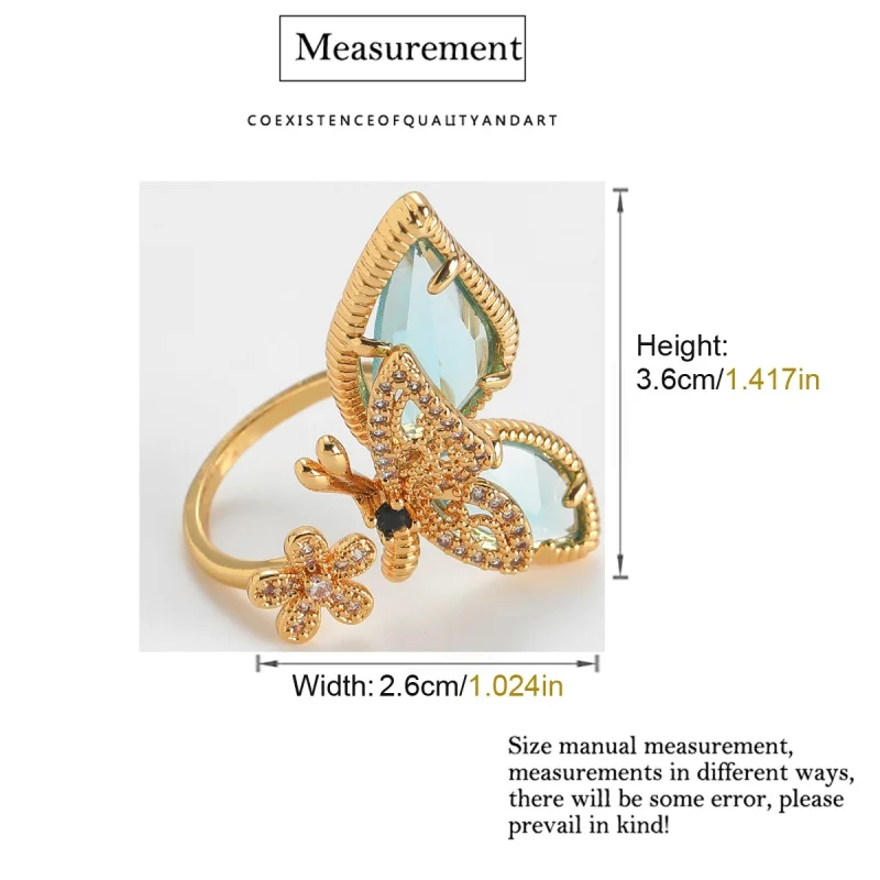 Vintage Gold Color Butterfly Rings Natural Glass Flower Elegant Womens Rhinestone Jewelry Trends 2025 Accessories Thanksgiving